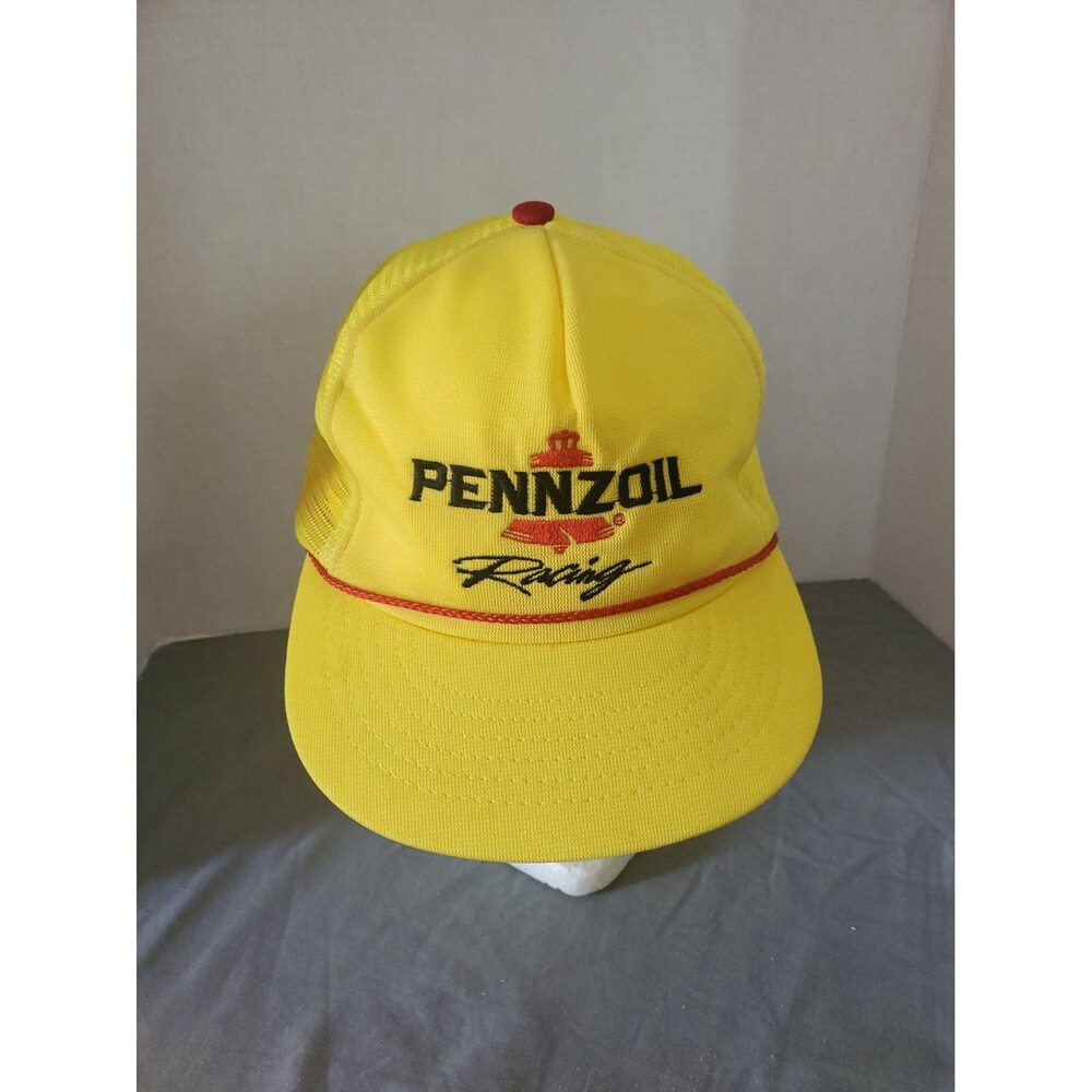 USA MADE PENNZOIL RACING  Mesh Back Rope Trucker Hat Snapback  Cap Vtg Swingster